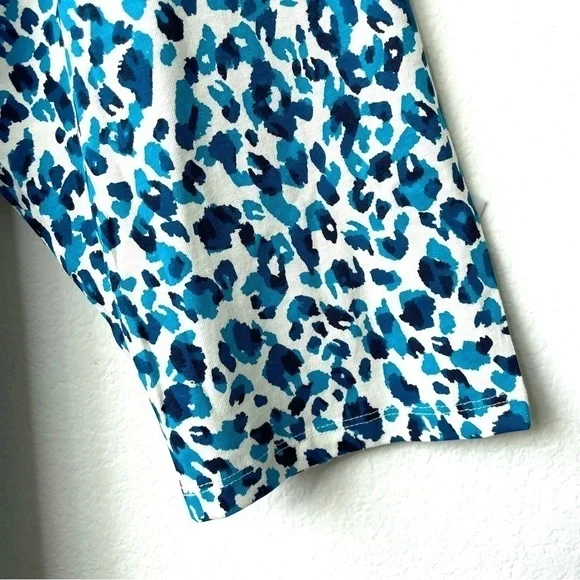 Roaman's Blue Leopard Print Cotton Long Sleeve V Neck Shirt 6X - Picture 5 of 7